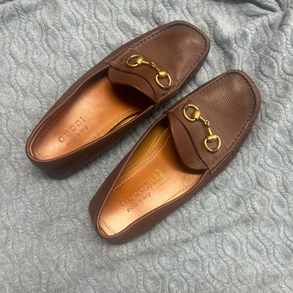 Gucci mens brown loafers slippers size 7 genuine leather - Picture 2 of 10